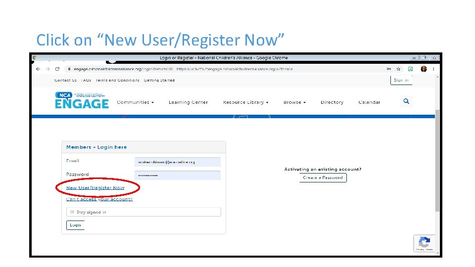 Click on “New User/Register Now” 
