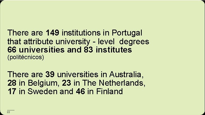 There are 149 institutions in Portugal that attribute university - level degrees 66 universities