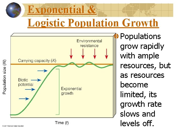 Exponential & Logistic Population Growth Populations grow rapidly with ample resources, but as resources