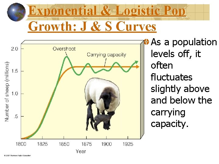Exponential & Logistic Pop Growth: J & S Curves As a population levels off,