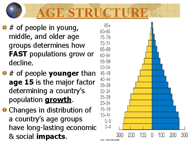 AGE STRUCTURE # of people in young, middle, and older age groups determines how