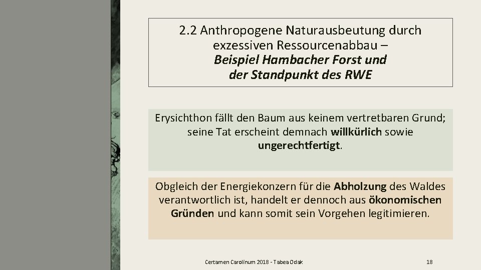 2. 2 Anthropogene Naturausbeutung durch exzessiven Ressourcenabbau – Beispiel Hambacher Forst und der Standpunkt