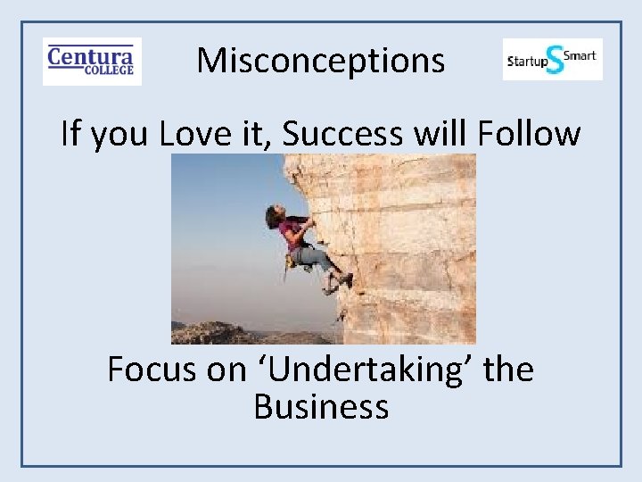 Misconceptions If you Love it, Success will Follow Focus on ‘Undertaking’ the Business 
