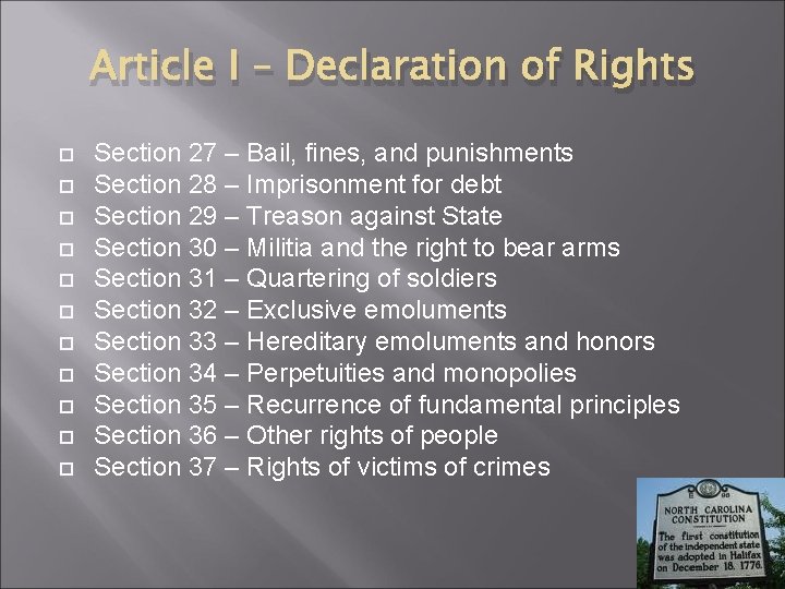 Article I – Declaration of Rights Section 27 – Bail, fines, and punishments Section