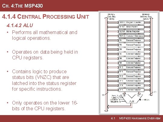 CH. 4: THE MSP 430 4. 1. 4 CENTRAL PROCESSING UNIT 4. 1. 4.