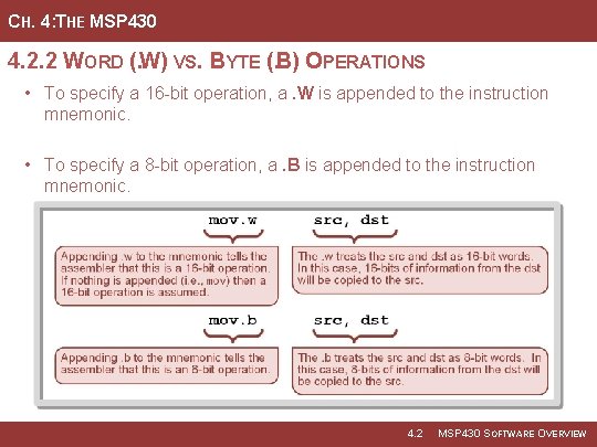 CH. 4: THE MSP 430 4. 2. 2 WORD (. W) VS. BYTE (.