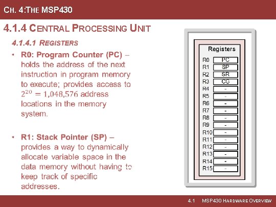 CH. 4: THE MSP 430 4. 1. 4 CENTRAL PROCESSING UNIT Image Courtesy of