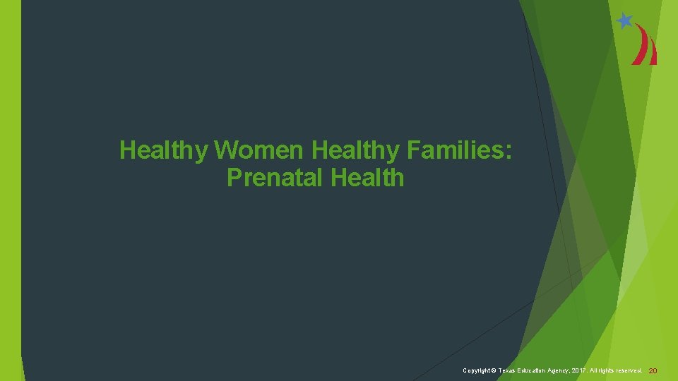 Healthy Women Healthy Families: Prenatal Health Copyright © Texas Education Agency, 2017. All rights