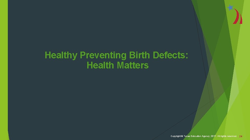 Healthy Preventing Birth Defects: Health Matters Copyright © Texas Education Agency, 2017. All rights