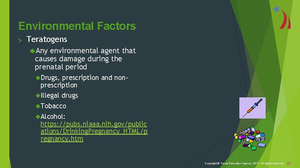 Environmental Factors > Teratogens Any environmental agent that causes damage during the prenatal period