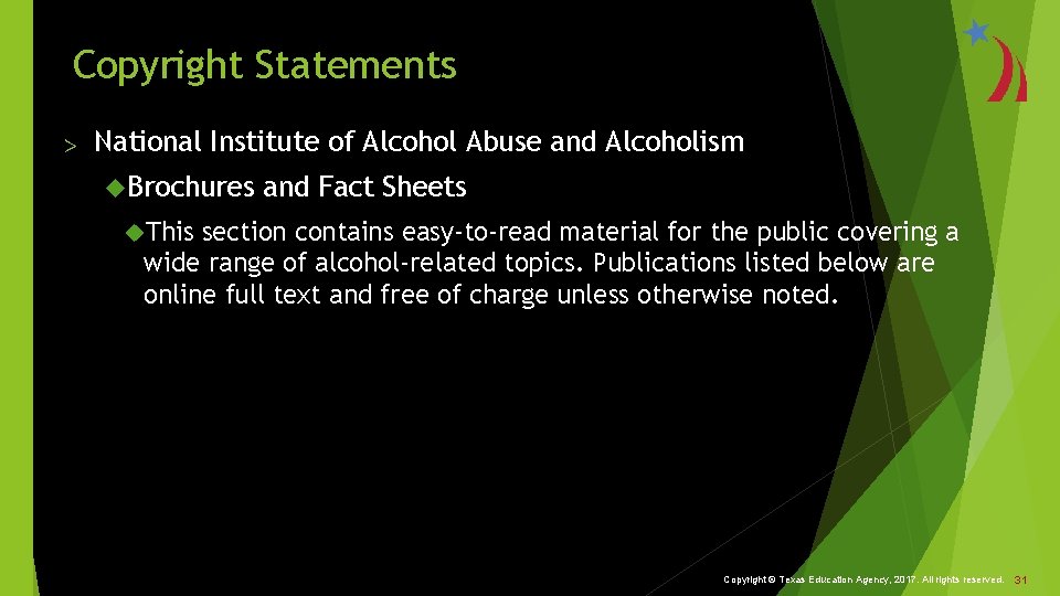 Copyright Statements > National Institute of Alcohol Abuse and Alcoholism Brochures and Fact Sheets