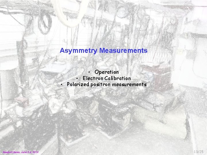 Asymmetry Measurements • Operation • Electron Calibration • Polarized positron measurements Newport News, June