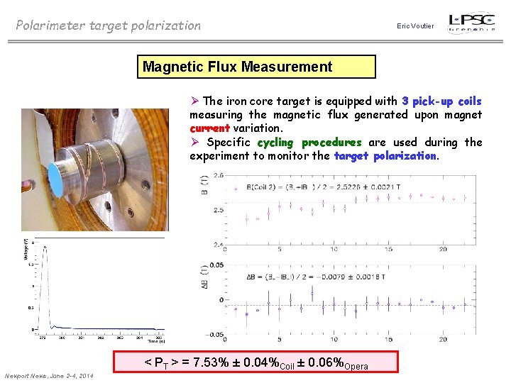 Polarimeter target polarization Eric Voutier Magnetic Flux Measurement Ø The iron core target is