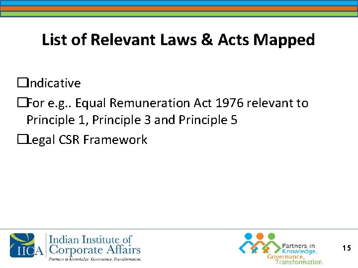 List of Relevant Laws & Acts Mapped �Indicative �For e. g. . Equal Remuneration