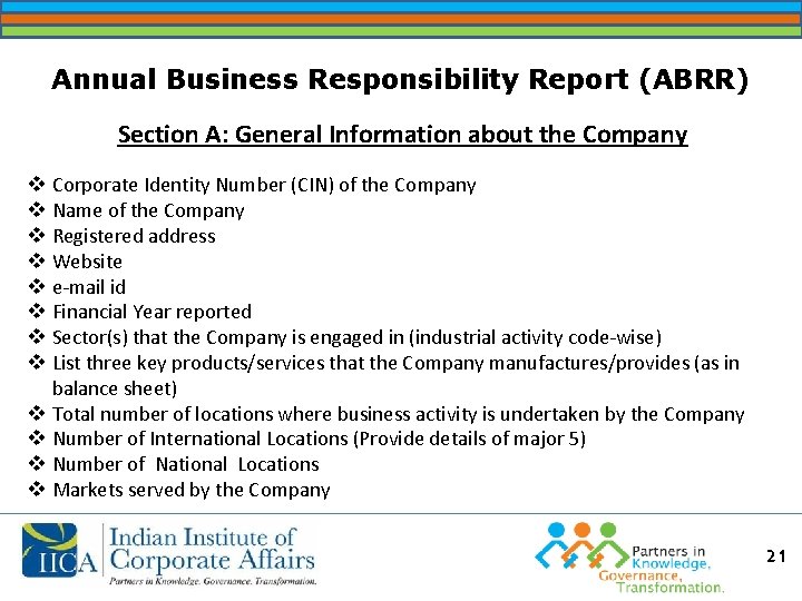 Annual Business Responsibility Report (ABRR) Section A: General Information about the Company v Corporate