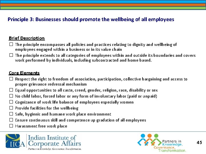 Principle 3: Businesses should promote the wellbeing of all employees Brief Description � The