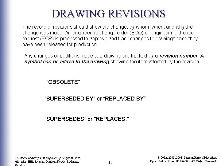 DRAWING REVISIONS The record of revisions should show the change, by whom, when, and