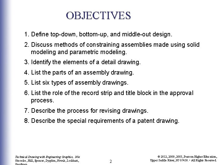 OBJECTIVES 1. Define top-down, bottom-up, and middle-out design. 2. Discuss methods of constraining assemblies