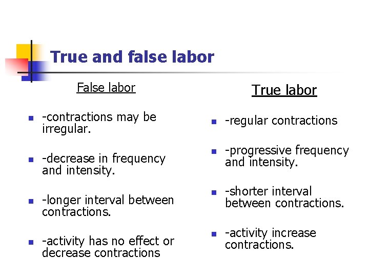 True and false labor False labor n n -contractions may be irregular. True labor