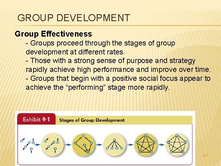 GROUP DEVELOPMENT Group Effectiveness - Groups proceed through the stages of group development at