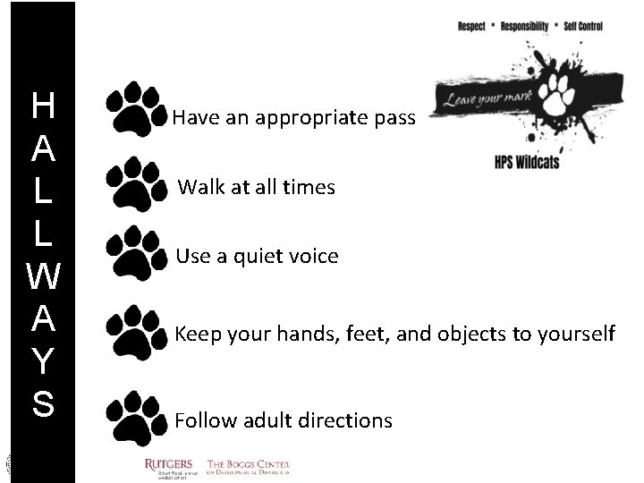 H A L L W A Y S Have an appropriate pass Walk at