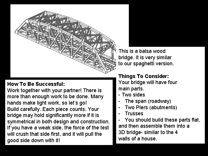 This is a balsa wood bridge. It is very similar to our spaghetti version.
