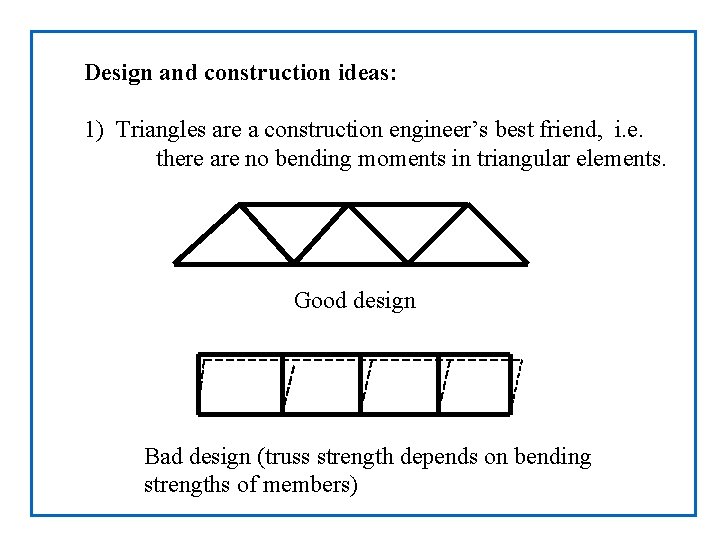 Design and construction ideas: 1) Triangles are a construction engineer’s best friend, i. e.