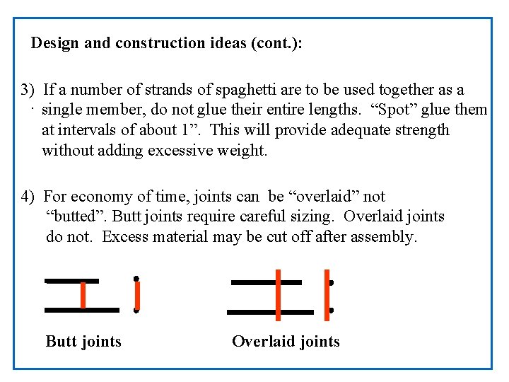 Design and construction ideas (cont. ): 3) If a number of strands of spaghetti