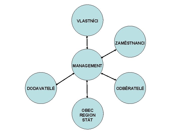 VLASTNÍCI ZAMĚSTNANCI MANAGEMENT DODAVATELÉ ODBĚRATELÉ OBEC REGION STÁT 