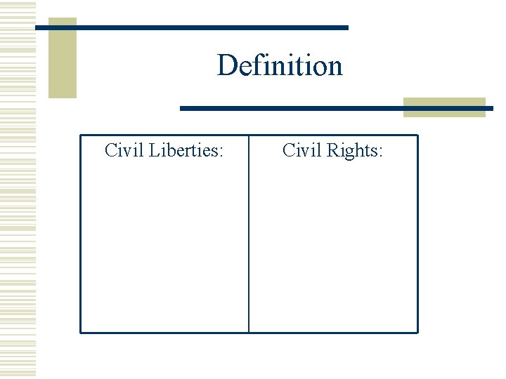 Definition Civil Liberties: Civil Rights: 