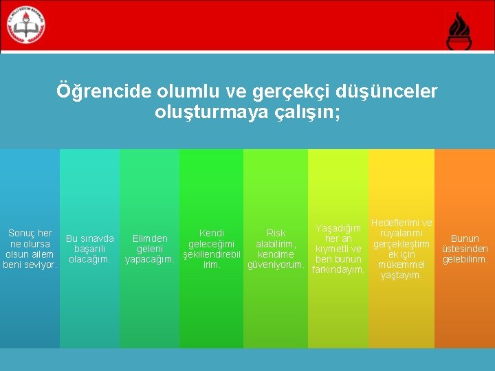 Öğrencide olumlu ve gerçekçi düşünceler oluşturmaya çalışın; Sonuç her Bu sınavda ne olursa başarılı