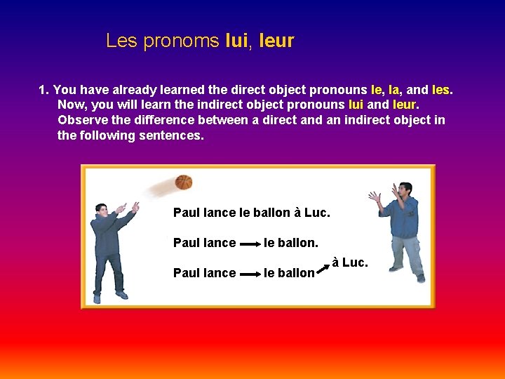 Les pronoms lui, leur 1. You have already learned the direct object pronouns le,