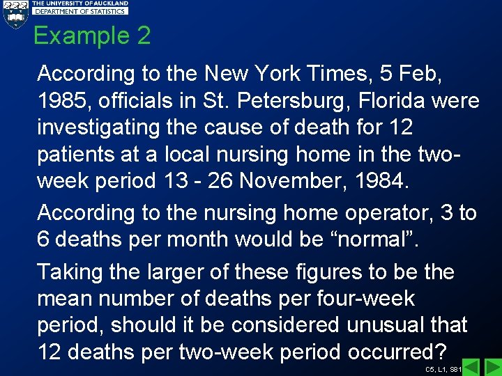 Example 2 According to the New York Times, 5 Feb, 1985, officials in St.