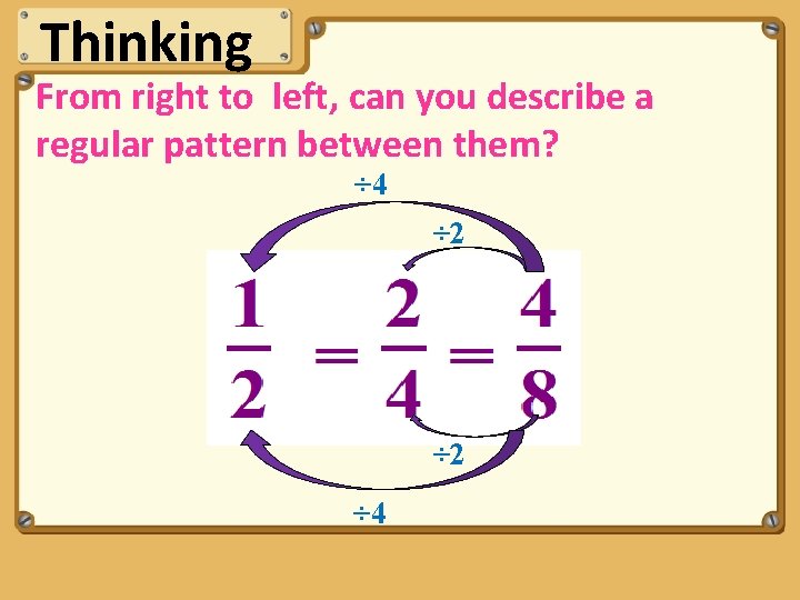 Thinking From right to left, can you describe a regular pattern between them? ÷