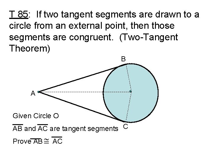 T 85: If two tangent segments are drawn to a circle from an external