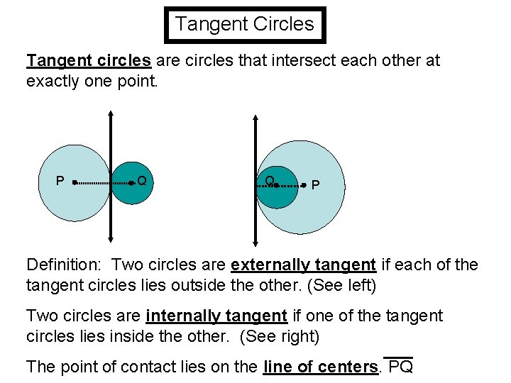 Tangent Circles Tangent circles are circles that intersect each other at exactly one point.