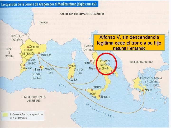 Alfonso V, sin descendencia legítima cede el trono a su hijo natural Fernando 