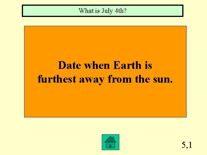 What is July 4 th? Date when Earth is furthest away from the sun.