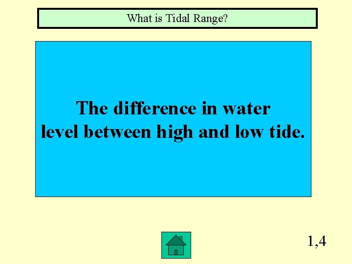 What is Tidal Range? The difference in water level between high and low tide.