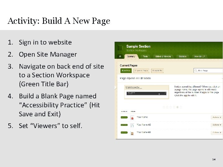 Activity: Build A New Page 1. Sign in to website 2. Open Site Manager