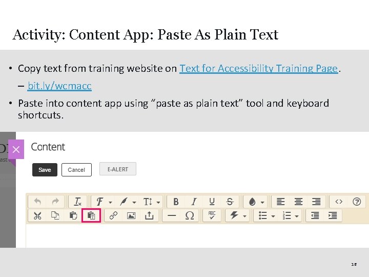 Activity: Content App: Paste As Plain Text • Copy text from training website on