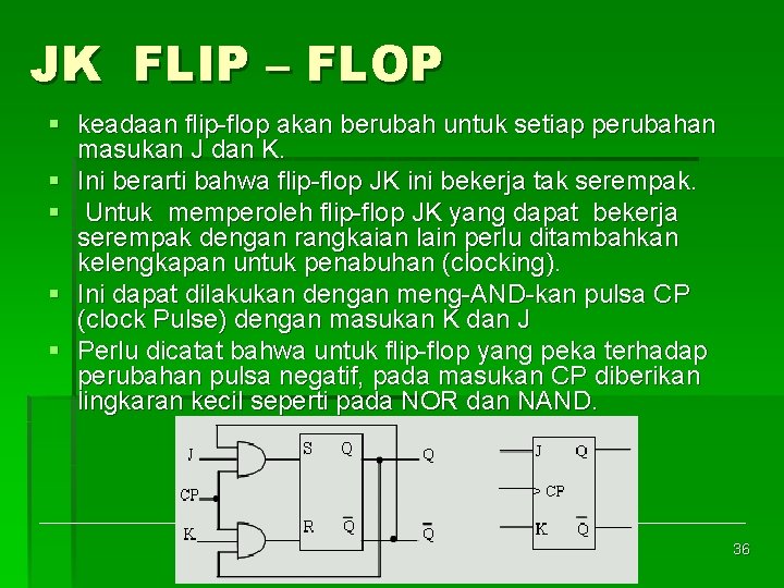 JK FLIP – FLOP § keadaan flip flop akan berubah untuk setiap perubahan masukan
