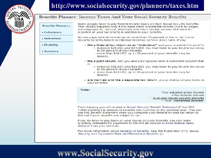 http: //www. socialsecurity. gov/planners/taxes. htm 