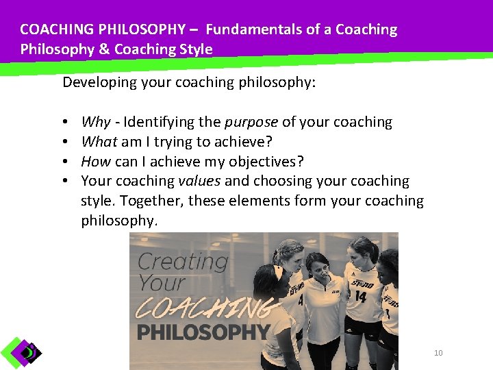 COACHING PHILOSOPHY – Fundamentals of a Coaching Philosophy & Coaching Style Developing your coaching