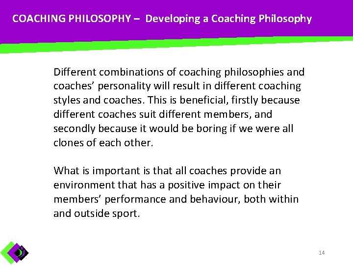 COACHING PHILOSOPHY – Developing a Coaching Philosophy Different combinations of coaching philosophies and coaches’