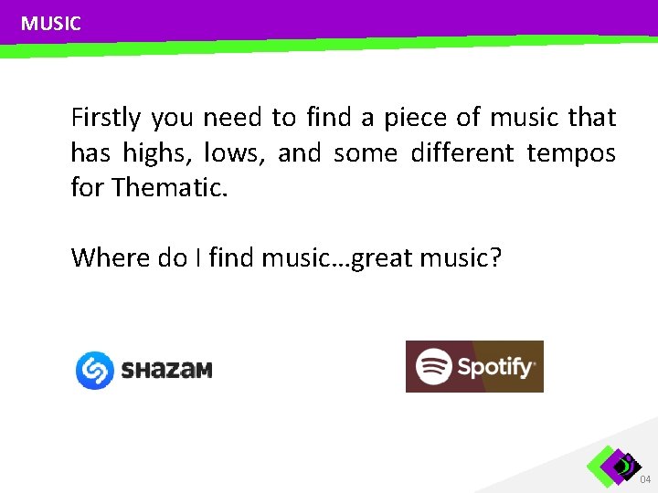 MUSIC Firstly you need to find a piece of music that has highs, lows,
