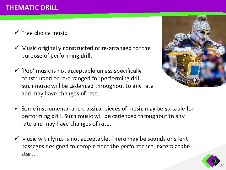 THEMATIC DRILL ü Free choice music ü Music originally constructed or re-arranged for the