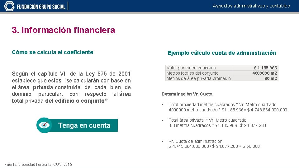 Aspectos administrativos y contables 3. Información financiera Cómo se calcula el coeficiente Según el