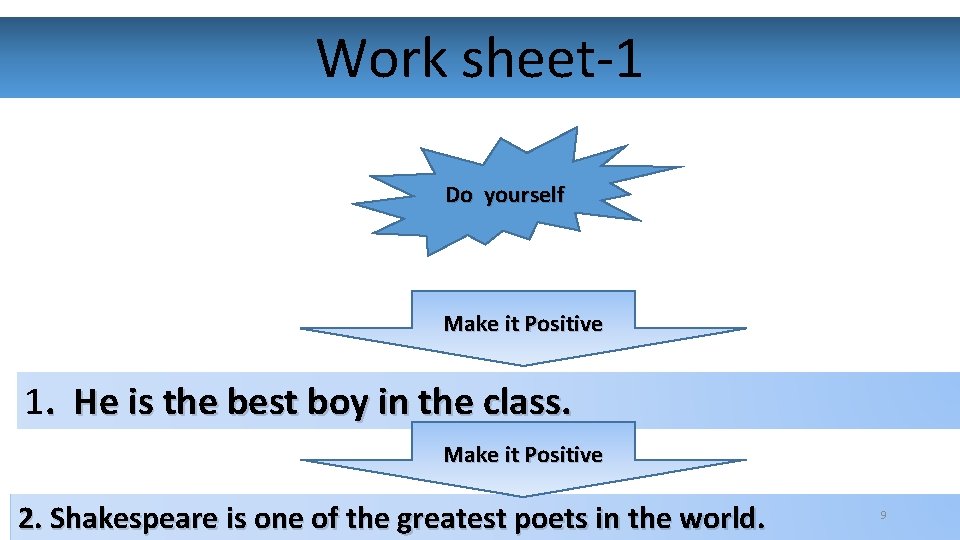 Work sheet-1 Do yourself Make it Positive 1. He is the best boy in