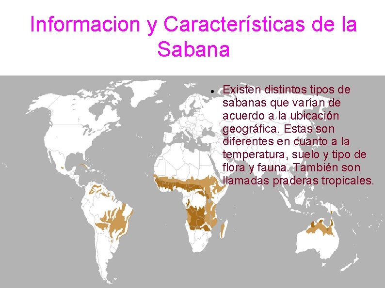 Informacion y Características de la Sabana Existen distintos tipos de sabanas que varían de